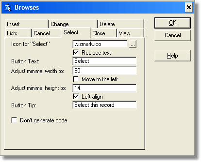Select, Close, View, Insert, Change and Delete.